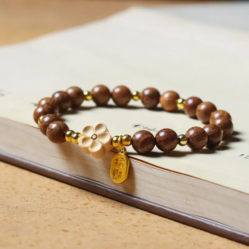 FANGYUANXIAOFU Golden Sandalwood Wooden Bracelets Unisex-1