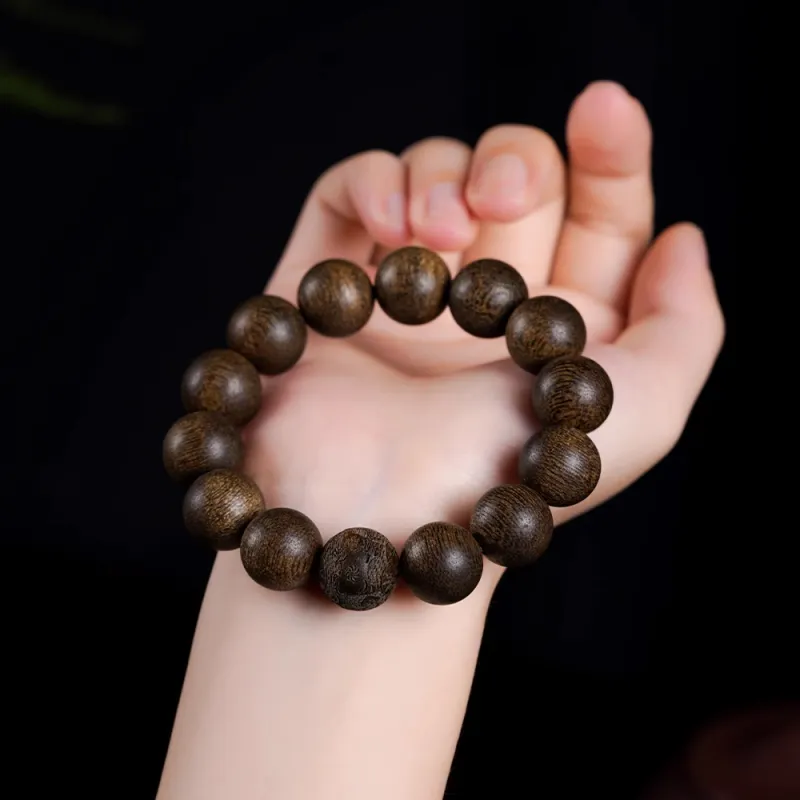 FANGYUANXIAOFU Aromatic Agarwood Single Plain Bead Chinese Style Fortune Beaded Bracelet Unisex-35