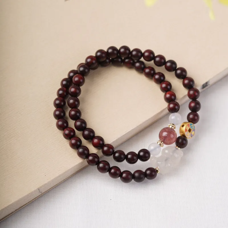 FANGYUANXIAOFU Small Leaf Red Sandalwood Bracelets Women's-1