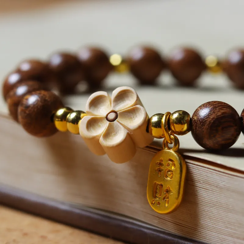 FANGYUANXIAOFU Golden Sandalwood Wooden Bracelets Unisex-5