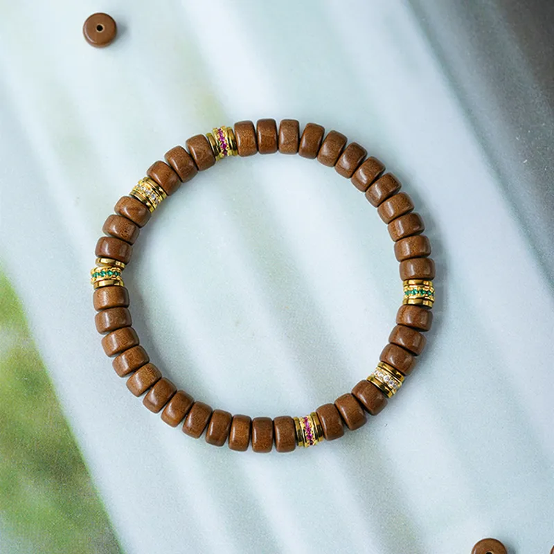 FANGYUANXIAOFU Sandalwood Single Wrap Plain Beaded Bracelet Unisex-2