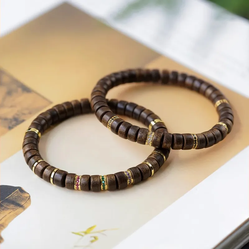 FANGYUANXIAOFU Fragrance Enhancer, Agarwood Wooden Bracelets Unisex-3