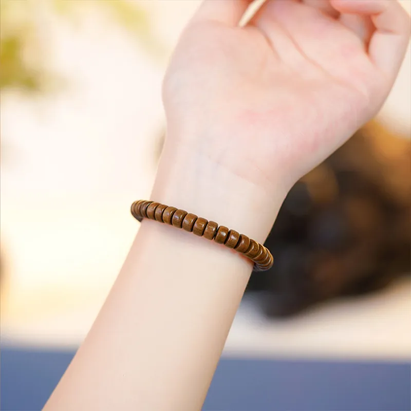 FANGYUANXIAOFU Sandalwood Single Wrap Plain Beaded Bracelet Unisex-11