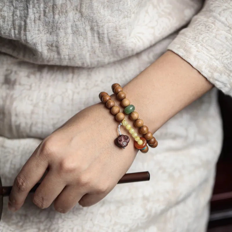 FANGYUANXIAOFU Laoshan Sandalwood Wooden Bracelets Unisex-6