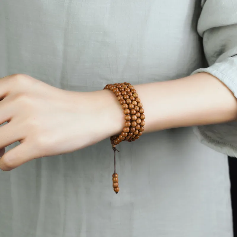 FANGYUANXIAOFU Laoshan Sandalwood Multi Wrap Beaded Bracelet Unisex-2