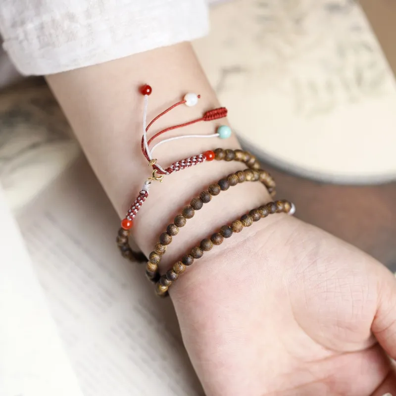 FANGYUANXIAOFU Auspicious Year Of The Snake Green Kyara Precious Wood Bracelets Unisex-5