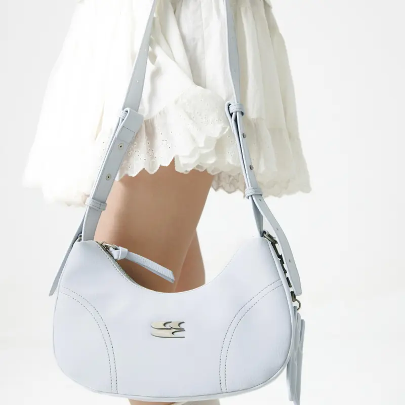 Crying Center PU Shoulder Bag Medium Size Women's Cream Yellow/Baby Blue-10