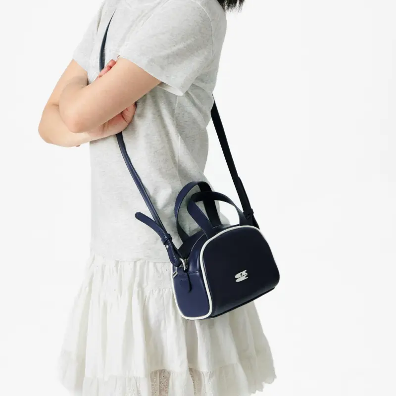 Crying Center PU Shoulder Bag, Crossbody Bag, Handbag Medium Size Women's Navy Blue-3