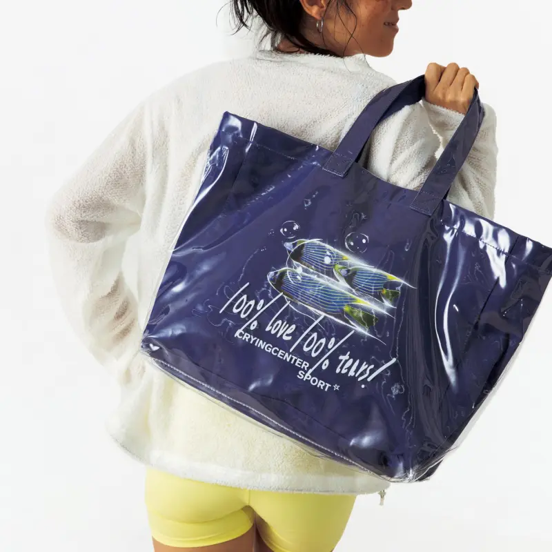 Crying Center PVC Tote Bag, Shopping Bag, Crossbody Bag, Shoulder Bag Unisex Navy Blue-5