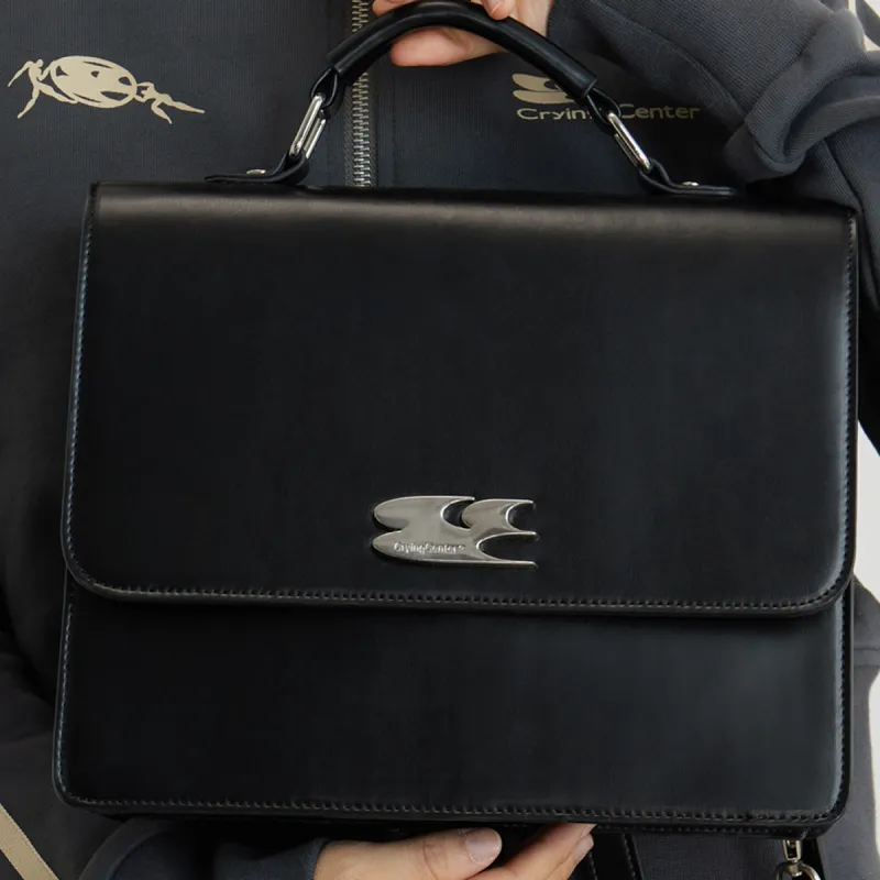 Crying Center Leather Portable Backpack Laptop Bag Briefcase Regular Unisex Black-7