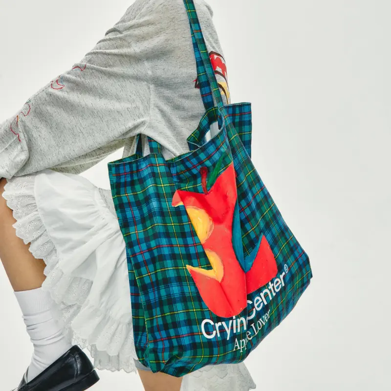 Crying Center Fabric Shoulder Bag Medium Size Women's Multicolor-12