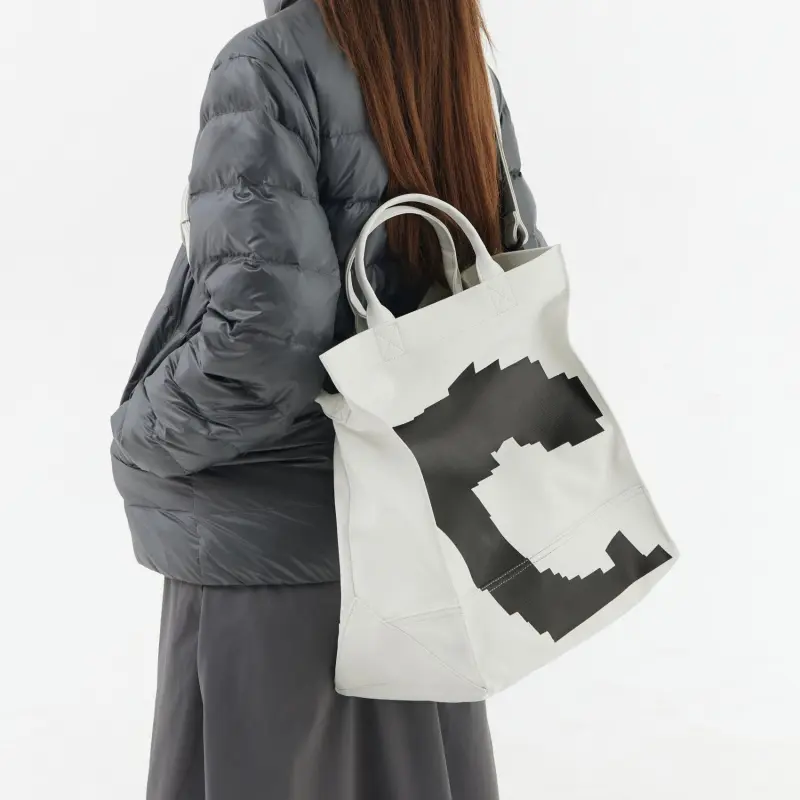 Crying Center PU Handbag, Crossbody Bag Unisex White/Ink Blue-3