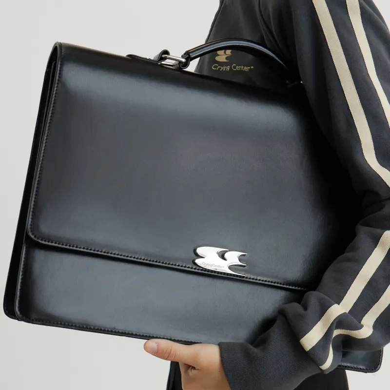 Crying Center Leather Portable Backpack Laptop Bag Briefcase Regular Unisex Black-3