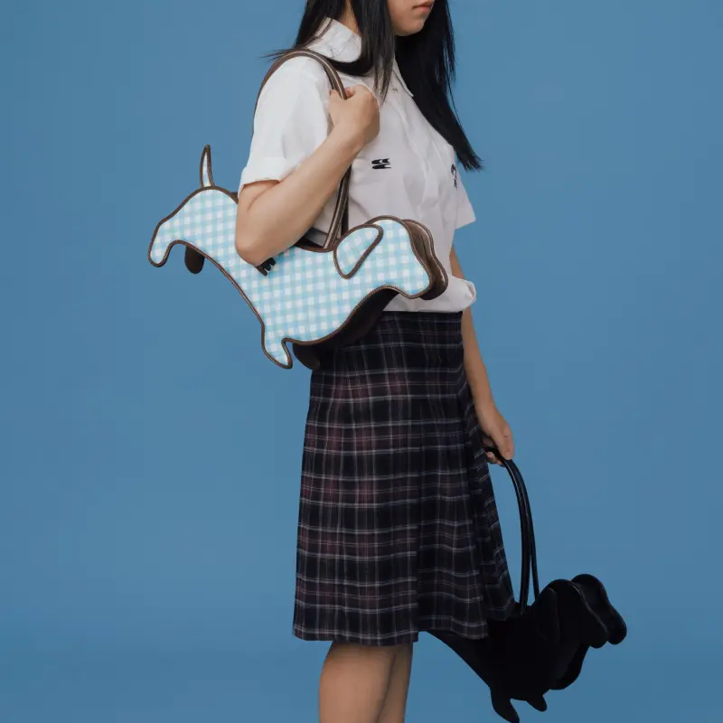 Crying Center PU Sausage Dog Bag, One Shoulder Handbag Regular Unisex Black/Blue-3