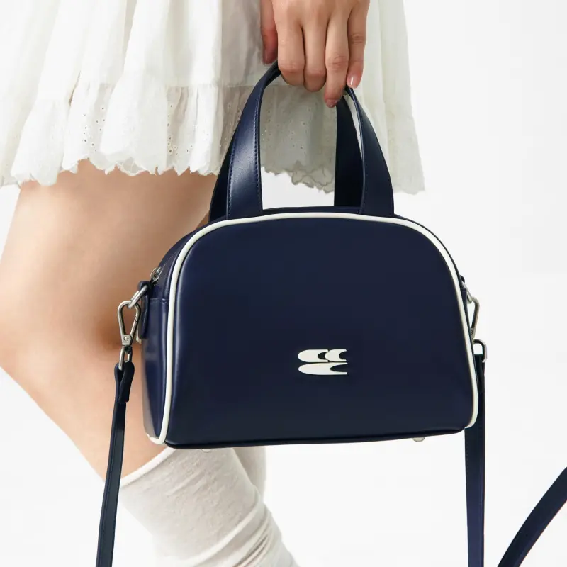 Crying Center PU Shoulder Bag, Crossbody Bag, Handbag Medium Size Women's Navy Blue-4