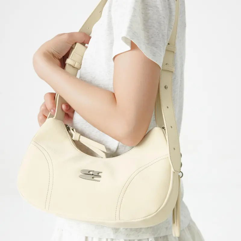 Crying Center PU Shoulder Bag Medium Size Women's Cream Yellow/Baby Blue-3