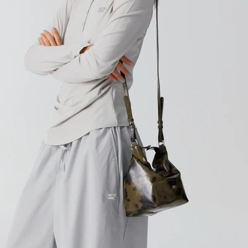 Crying Center PU Bucket Bag, Shoulder Bag, Crossbody Bag, Handbag Mini Women's White Milk Cow Pattern/Brown Cow Pattern-9