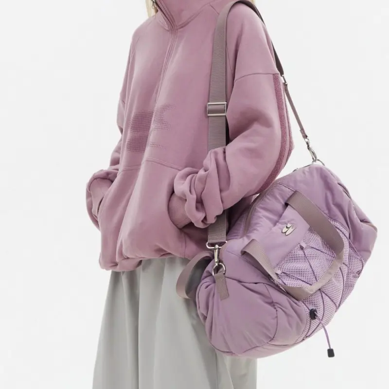 Crying Center Fabric Crossbody Bag, Shoulder Bag Trumpets Unisex Taro Purple/Light Bean Gray/Mocha-2