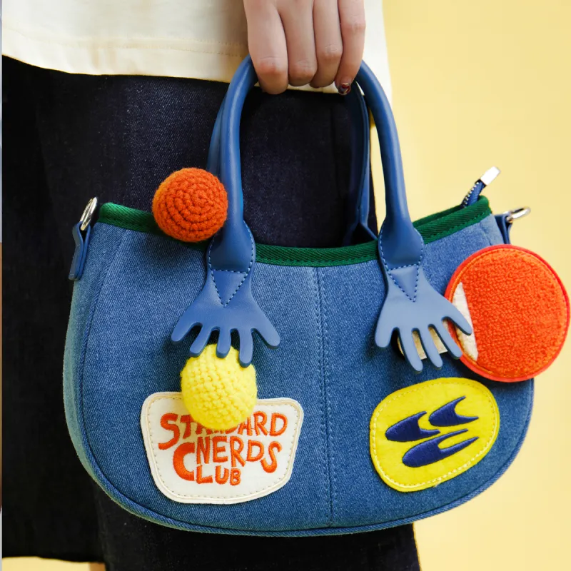 Crying Center Standardnerds Club Collaboration Denim Small Handbag Crossbody Bag Handbag Regular Unisex Blue-4