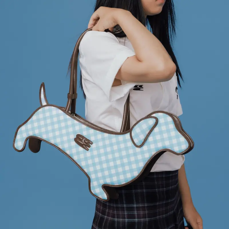 Crying Center PU Sausage Dog Bag, One Shoulder Handbag Regular Unisex Black/Blue-2