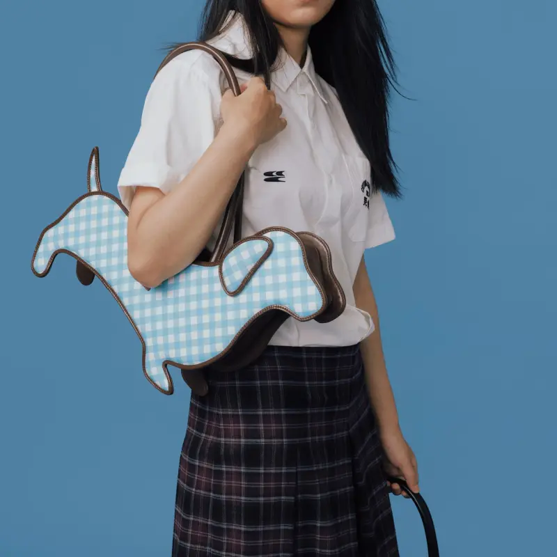 Crying Center PU Sausage Dog Bag, One Shoulder Handbag Regular Unisex Black/Blue-4