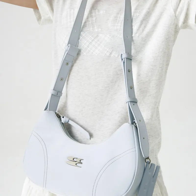 Crying Center PU Shoulder Bag Medium Size Women's Cream Yellow/Baby Blue-9