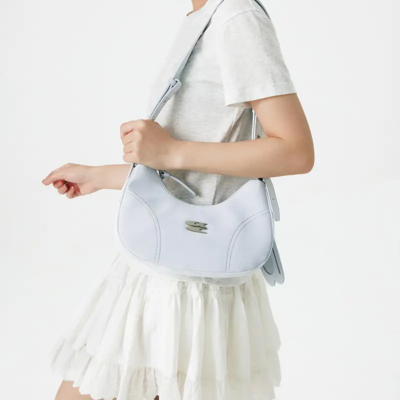 Crying Center PU Shoulder Bag Medium Size Women's Cream Yellow/Baby Blue-8