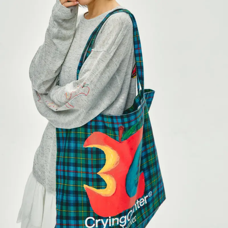 Crying Center Fabric Shoulder Bag Medium Size Women's Multicolor-11