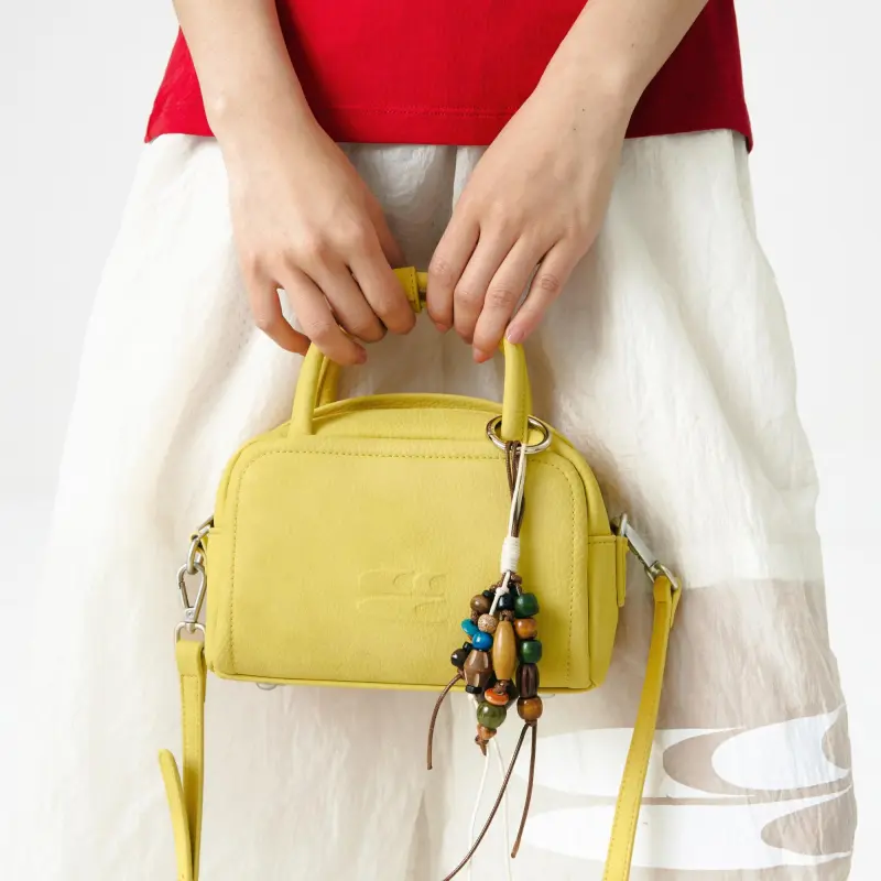 Crying Center PU Boston Bag Handbag Medium Size Unisex Dirty Ginger Yellow/Pig Pink-3