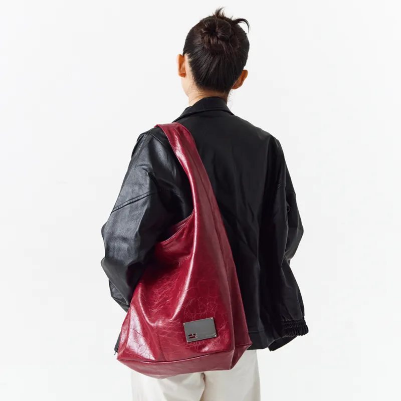 Crying Center PU Shoulder Bag Medium Large Unisex Brown/Red/Black-21