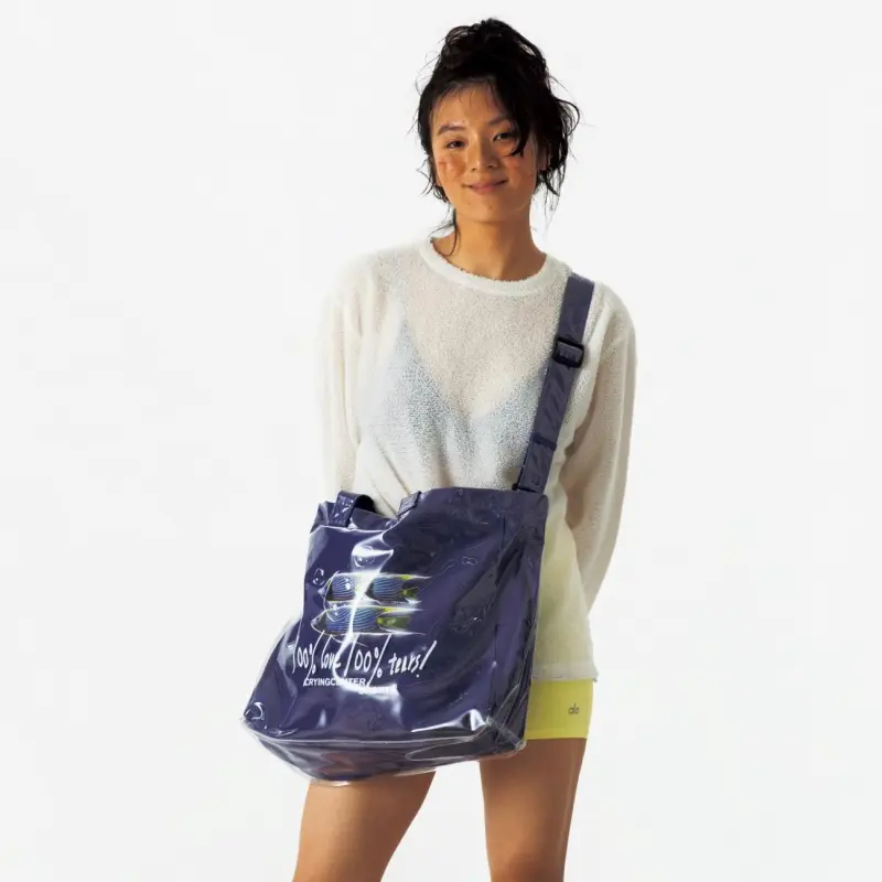 Crying Center PVC Tote Bag, Shopping Bag, Crossbody Bag, Shoulder Bag Unisex Navy Blue-3