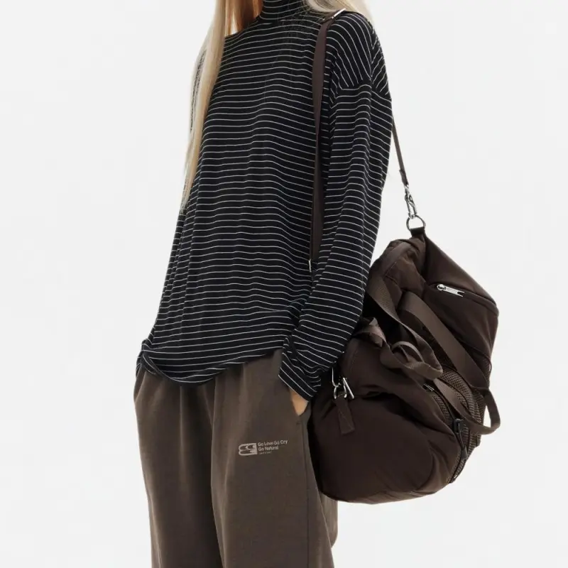 Crying Center Fabric Crossbody Bag, Shoulder Bag Trumpets Unisex Taro Purple/Light Bean Gray/Mocha-13