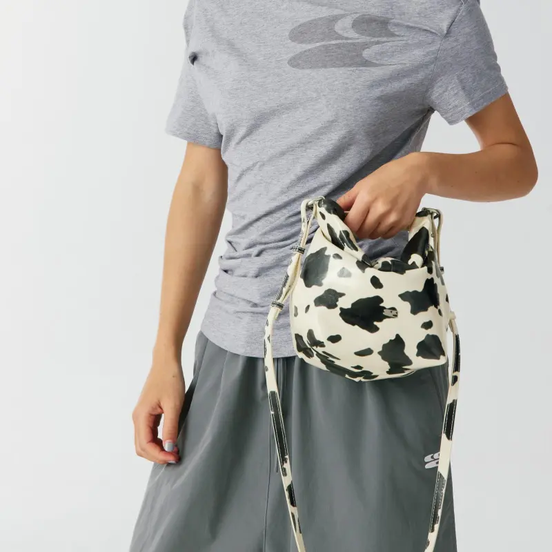 Crying Center PU Bucket Bag, Shoulder Bag, Crossbody Bag, Handbag Mini Women's White Milk Cow Pattern/Brown Cow Pattern-4