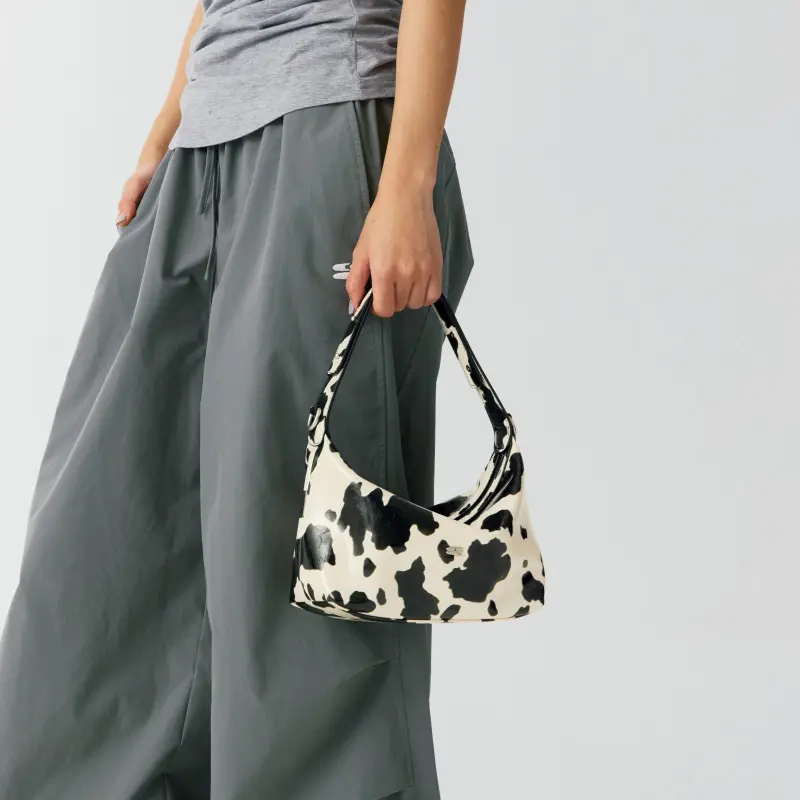 Crying Center PU Handbag, Shoulder Bag Medium Size Women's Cow Pattern-3