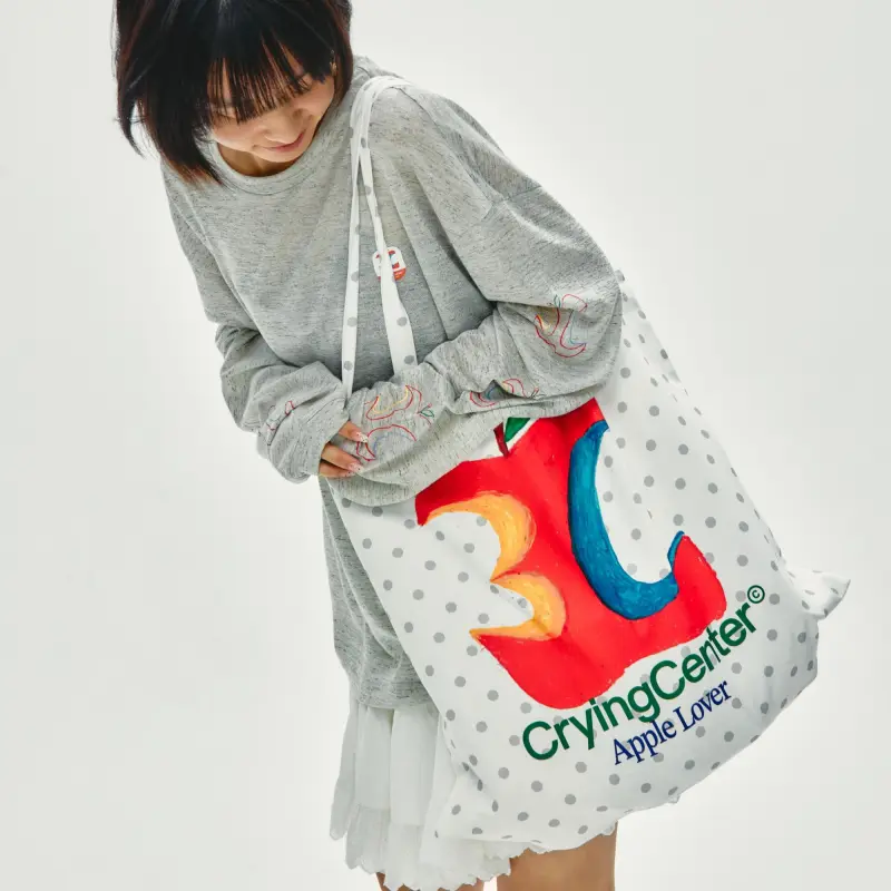 Crying Center Fabric Shoulder Bag Medium Size Women's Multicolor-8