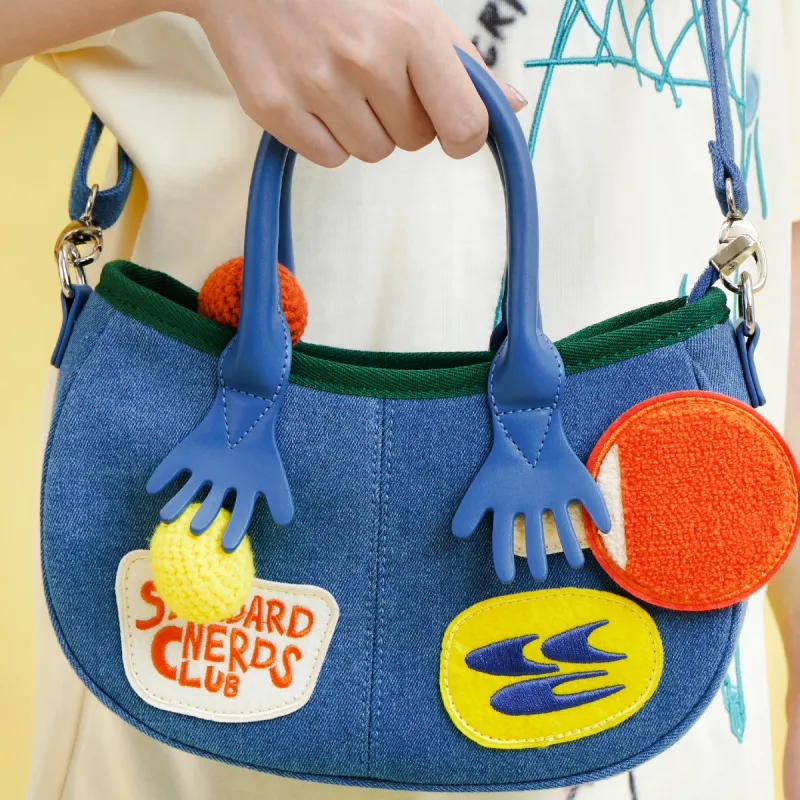 Crying Center Standardnerds Club Collaboration Denim Small Handbag Crossbody Bag Handbag Regular Unisex Blue-5