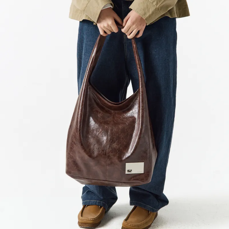Crying Center PU Shoulder Bag Medium Large Unisex Brown/Red/Black-17