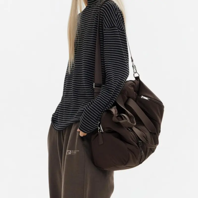 Crying Center Fabric Crossbody Bag, Shoulder Bag Trumpets Unisex Taro Purple/Light Bean Gray/Mocha-12