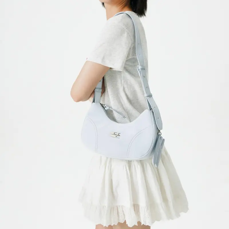 Crying Center PU Shoulder Bag Medium Size Women's Cream Yellow/Baby Blue-7