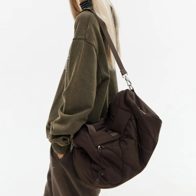 Crying Center Fabric Crossbody Bag, Shoulder Bag Trumpets Unisex Taro Purple/Light Bean Gray/Mocha-14