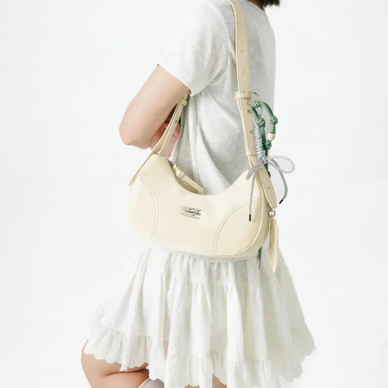 Crying Center PU Shoulder Bag Medium Size Women's Cream Yellow/Baby Blue-2