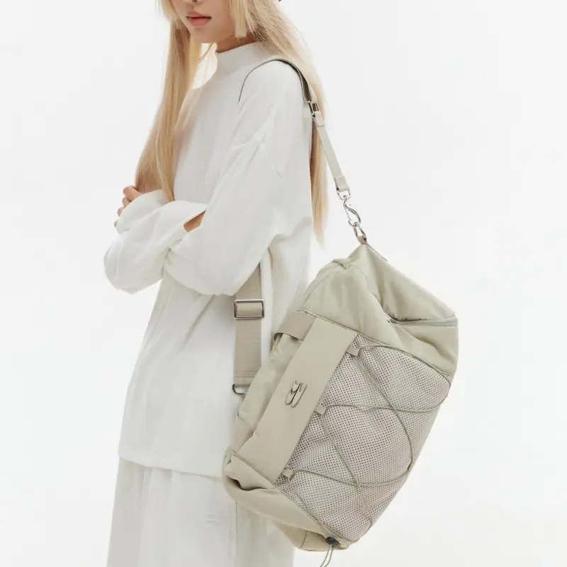 Crying Center Fabric Crossbody Bag, Shoulder Bag Trumpets Unisex Taro Purple/Light Bean Gray/Mocha-9