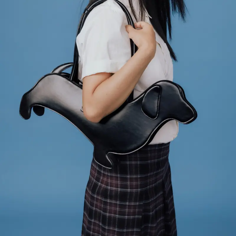 Crying Center PU Sausage Dog Bag, One Shoulder Handbag Regular Unisex Black/Blue-7