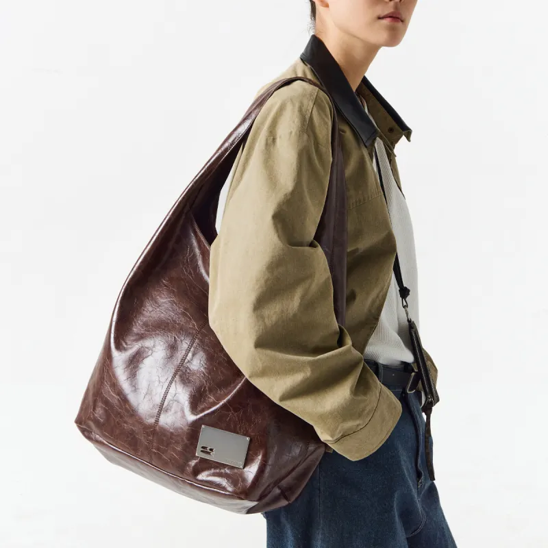 Crying Center PU Shoulder Bag Medium Large Unisex Brown/Red/Black-16
