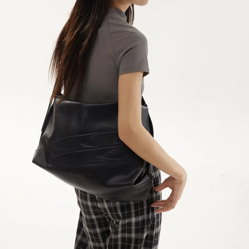 Crying Center PU Shoulder Bag Regular Unisex Black-4