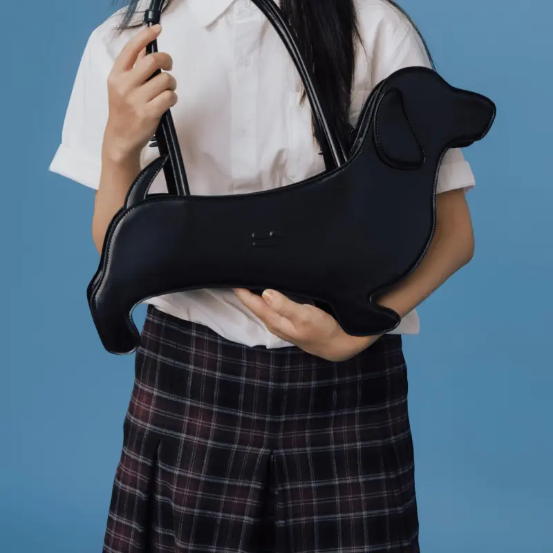 Crying Center PU Sausage Dog Bag, One Shoulder Handbag Regular Unisex Black/Blue-8
