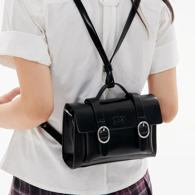 Crying Center PU Satchel Bag Backpack Unisex Black-3
