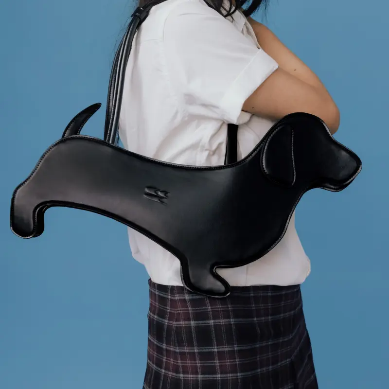 Crying Center PU Sausage Dog Bag, One Shoulder Handbag Regular Unisex Black/Blue-9