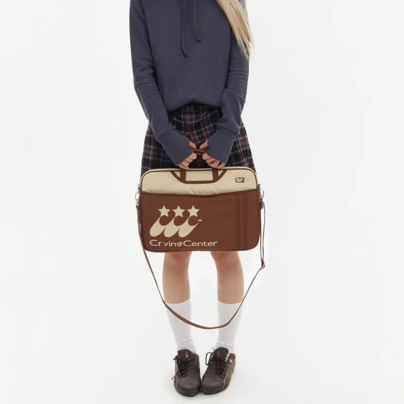 Crying Center Fabric Laptop Bag Regular Unisex Brown/Blue-2