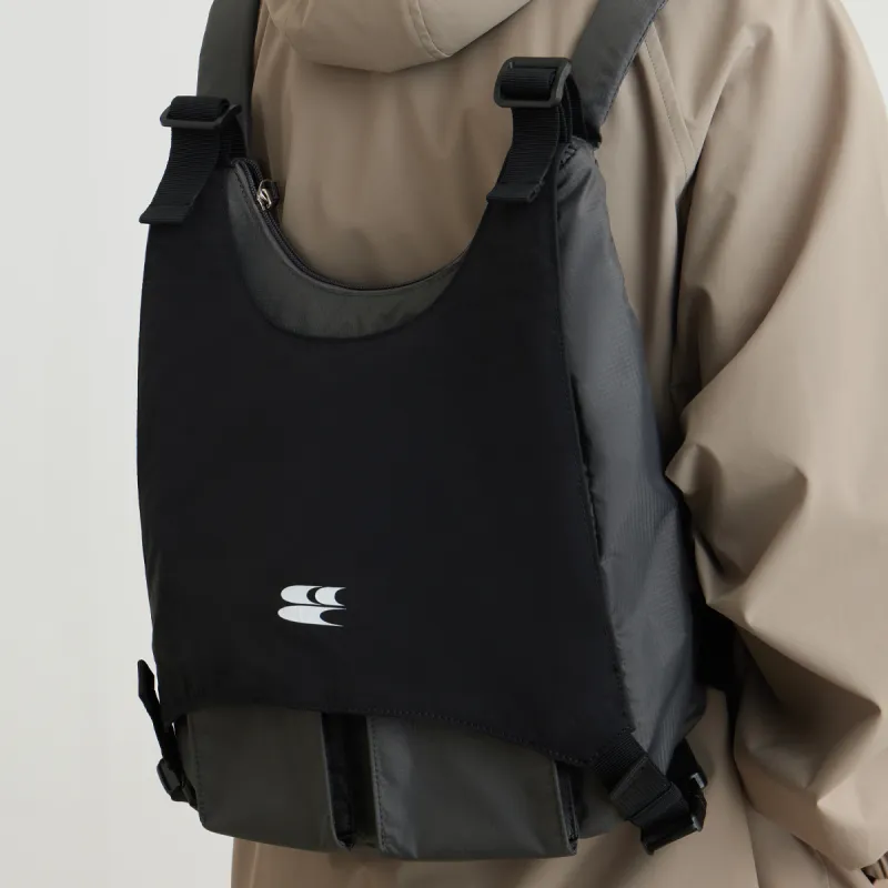 Crying Center Fabric Backpack Regular Unisex Black Gray-3